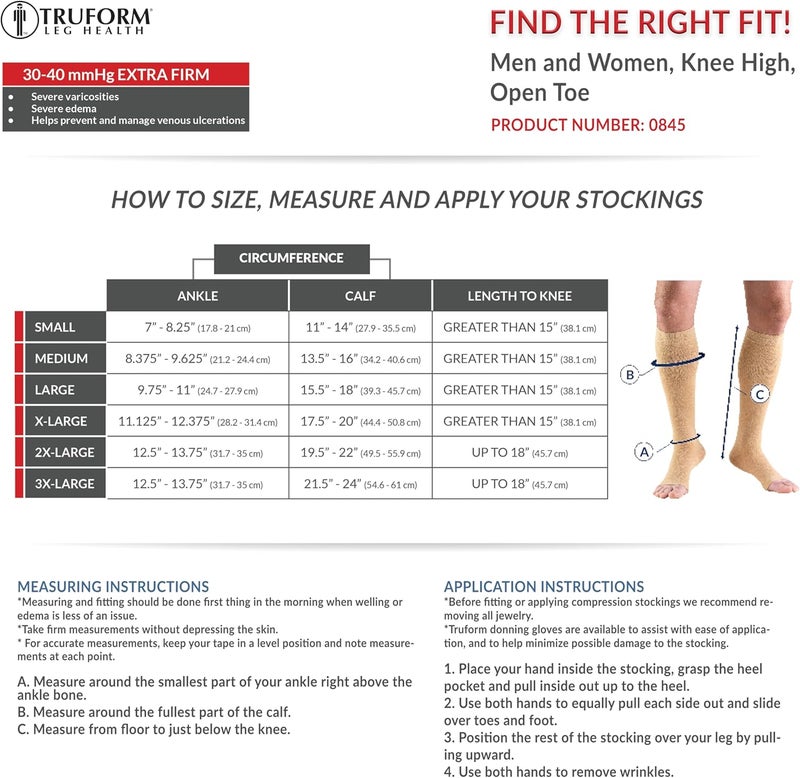 Truform 30-40 mmHg Compression Stockings for Men and Women - Knee High, Open Toe, Beige, 2X-Large - Image 2