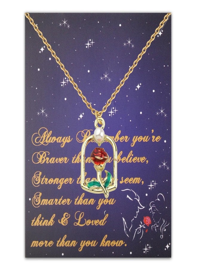 PLITI Princess Movie Gift Princess Fans Gift Always Remember You’re Braver Than You Believe Rose Necklace (remember rose nec) - Image 1