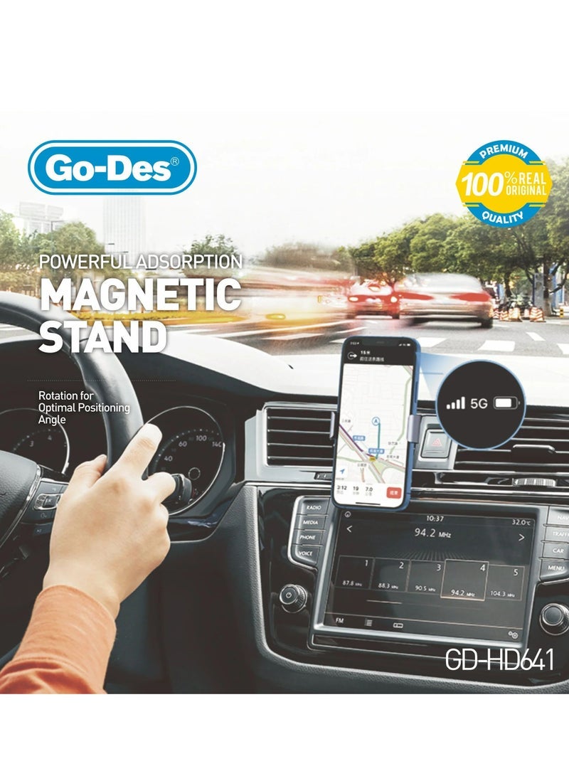 GO-DES 360° Magnetic Car Phone Holder Air Vent Mount with Strong Magnets One-Hand Operation with Anti-Scratch Pad Universal Fit- Black - Image 3