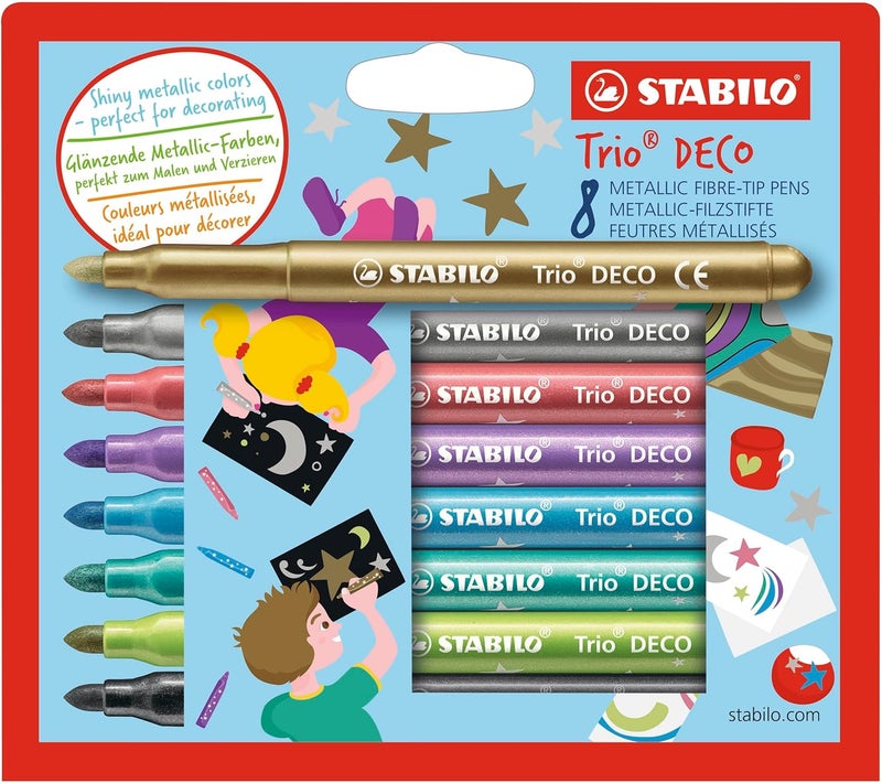 STABILO Metallic FibreTip Pen Trio Deco  Pack of 8  Assorted colours - Image 1