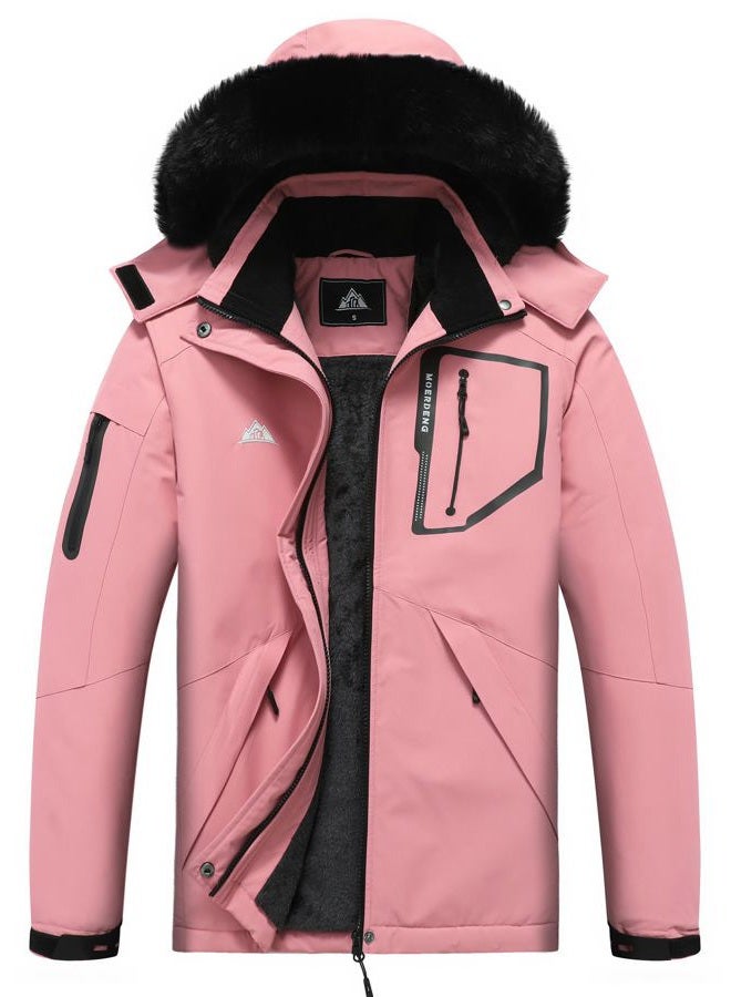 MOERDENG Women's Waterproof Snow Ski Jacket - Warm Winter Coat Insulated for Snowboarding, Mountain Hiking, Pink, L - Image 1