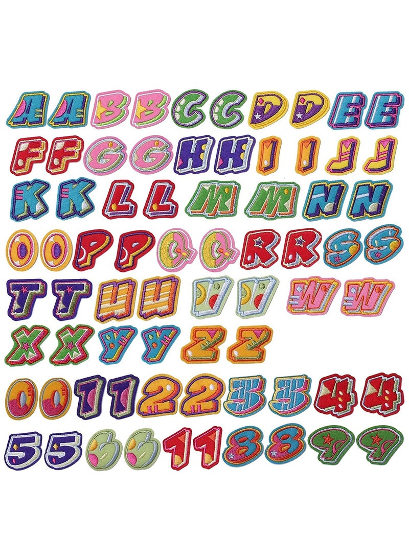 SYOSI - 72 Pieces Iron on Letters and Numbers Patches Colorful Letter Patches Alphabet Embroidered Patch A-Z Numbers 0-9 Applique for Clothes Dress Hat Socks Jeans DIY Accessories - Image 1