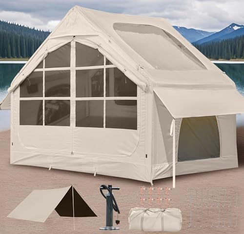 DanCoom InflatableTent for Camping,4-6 Person Glamping Tent Blow Up Air Tents House Easy Setup for 4 Seasons Waterproof Oxford Family Tent with Large Tarp & Two Skylight. - Image 1
