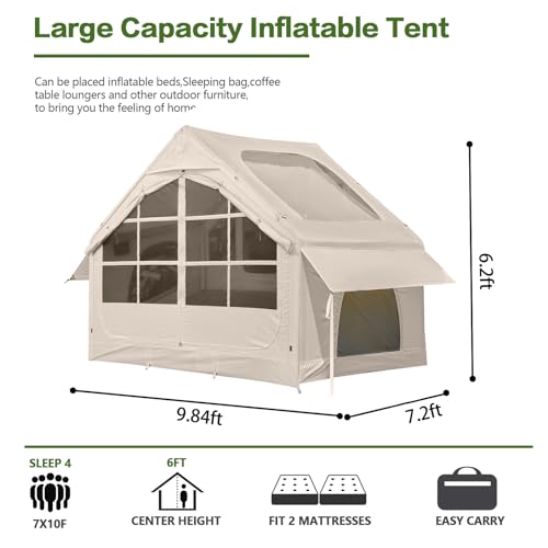 DanCoom InflatableTent for Camping,4-6 Person Glamping Tent Blow Up Air Tents House Easy Setup for 4 Seasons Waterproof Oxford Family Tent with Large Tarp & Two Skylight. - Image 5
