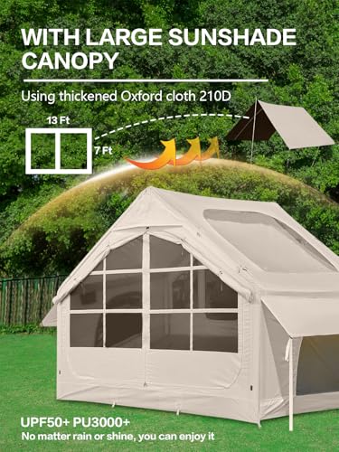 DanCoom InflatableTent for Camping,4-6 Person Glamping Tent Blow Up Air Tents House Easy Setup for 4 Seasons Waterproof Oxford Family Tent with Large Tarp & Two Skylight. - Image 2