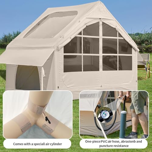 DanCoom InflatableTent for Camping,4-6 Person Glamping Tent Blow Up Air Tents House Easy Setup for 4 Seasons Waterproof Oxford Family Tent with Large Tarp & Two Skylight. - Image 3
