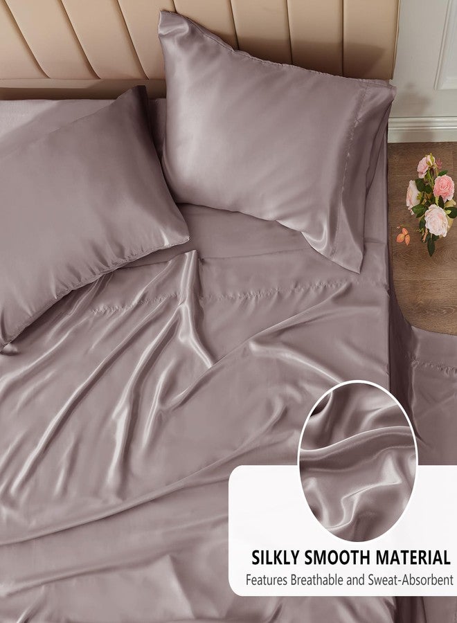 CozyLux Satin Sheets King Size - 4 Piece Dusty Purple Bed Sheet Set with Silky Microfiber, 1 Deep Pocket Fitted Sheet, 1 Flat Sheet, and 2 Pillowcases - Smooth and Soft - Image 3