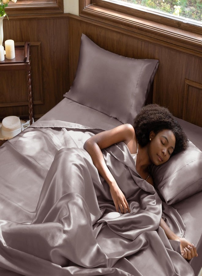 CozyLux Satin Sheets King Size - 4 Piece Dusty Purple Bed Sheet Set with Silky Microfiber, 1 Deep Pocket Fitted Sheet, 1 Flat Sheet, and 2 Pillowcases - Smooth and Soft - Image 2