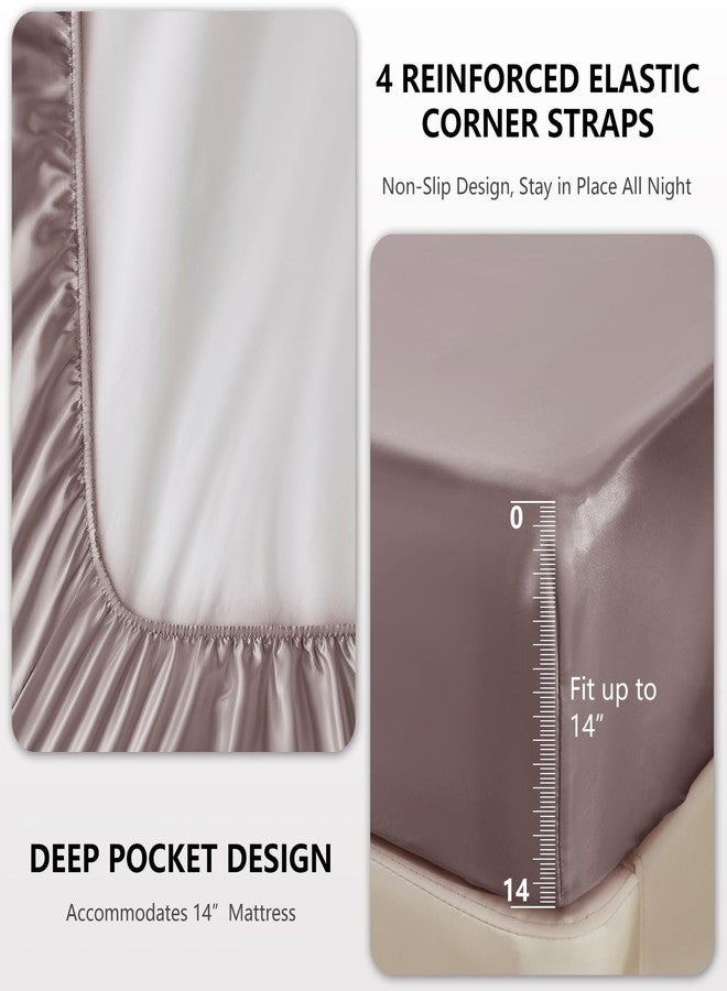 CozyLux Satin Sheets King Size - 4 Piece Dusty Purple Bed Sheet Set with Silky Microfiber, 1 Deep Pocket Fitted Sheet, 1 Flat Sheet, and 2 Pillowcases - Smooth and Soft - Image 4