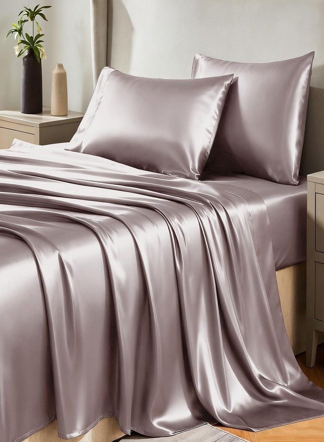 CozyLux Satin Sheets King Size - 4 Piece Dusty Purple Bed Sheet Set with Silky Microfiber, 1 Deep Pocket Fitted Sheet, 1 Flat Sheet, and 2 Pillowcases - Smooth and Soft - Image 1