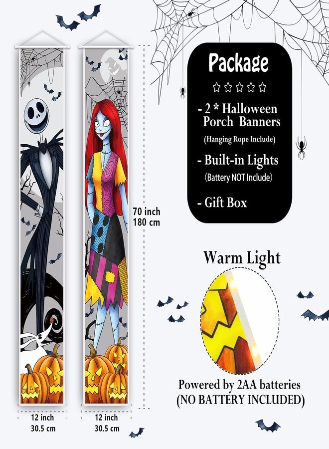Tivee Jack Sally Lighted Banners Porch Signs Halloween Decor Christmas Nightmare Hanging Banner Halloween Decorations Outdoor Horror Poster for Indoor Before Party Wall Art Wallpaper Lights - Image 4