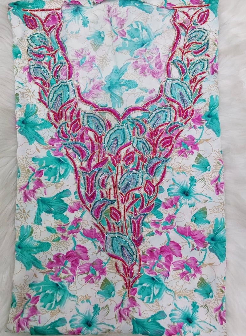 الريش البنفسجي  مخاوير تطريز خليجي يدوي مع وشاح المقاس: XL - Image 2