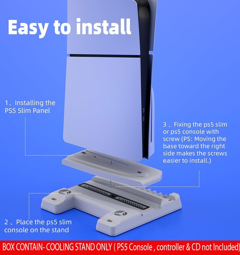 New World Vertical Stand for PS5/ PS5 Slim Digital Edition and Disc Edition Console,Cooling Fan with Controller Charging Station for PS5, Charging Stand, Multifunctional Stand for PS5 Fat PS5 Slim - Image 2