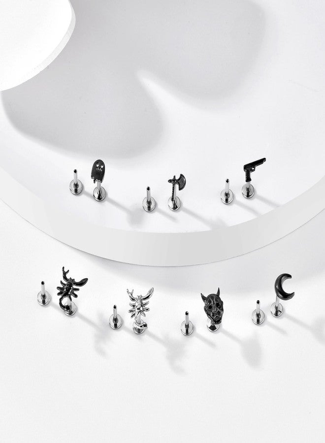 TOMIDES 1Pcs G23 Titanium Flat Back Earrings Studs 16g F136 Implant Grade Titanium Labrets Press Fit Threadless Push In Dainty Cartilage Helix Conch Lobe Lip Tragus Piercing Jewelry (Black Moon) - Image 4