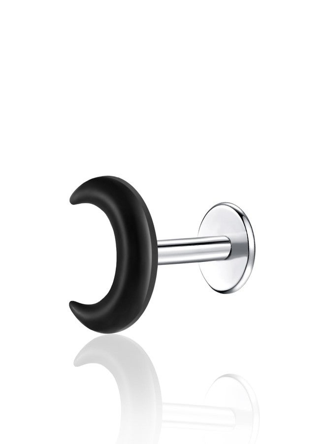 TOMIDES 1Pcs G23 Titanium Flat Back Earrings Studs 16g F136 Implant Grade Titanium Labrets Press Fit Threadless Push In Dainty Cartilage Helix Conch Lobe Lip Tragus Piercing Jewelry (Black Moon) - Image 1