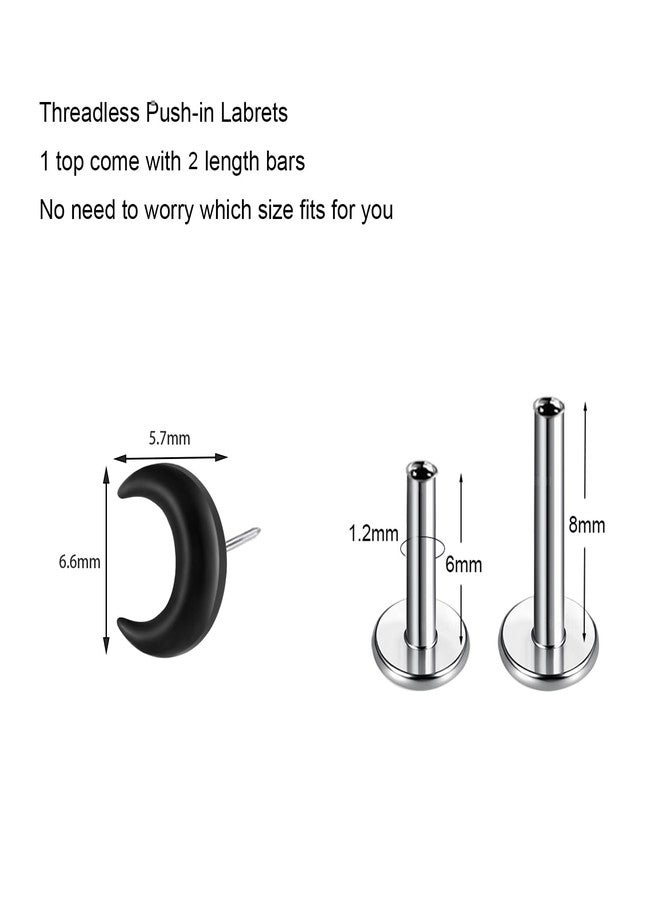 TOMIDES 1Pcs G23 Titanium Flat Back Earrings Studs 16g F136 Implant Grade Titanium Labrets Press Fit Threadless Push In Dainty Cartilage Helix Conch Lobe Lip Tragus Piercing Jewelry (Black Moon) - Image 2