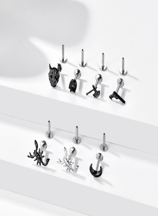 TOMIDES 1Pcs G23 Titanium Flat Back Earrings Studs 16g F136 Implant Grade Titanium Labrets Press Fit Threadless Push In Dainty Cartilage Helix Conch Lobe Lip Tragus Piercing Jewelry (Black Moon) - Image 3