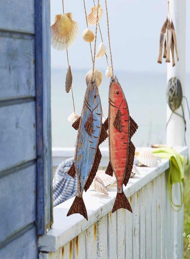 Attraction Design Wooden Fish Hanging Wood Decor for Wall, Rustic Nautical Beach Theme Home Decoration Sculpture Home Decor for Bathroom Bedroom Lake House Decoration - Image 4