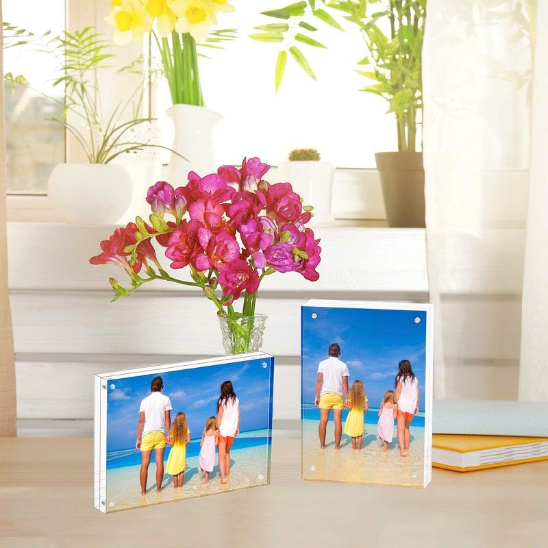 Meetu Acrylic Picture Frame 8.5x11 Clear Freestanding Double Sided 24mm Thickness Frameless Magnetic Photo Frames Desktop Display with Gift Box Package (2 Pack) - Image 5