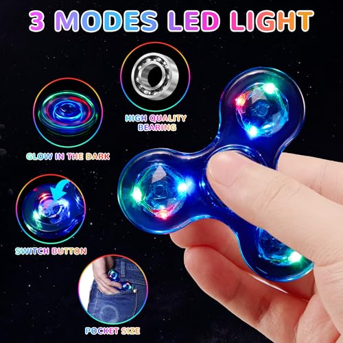 WELLVO LED Fidget Spinner for Kids Adults 2Pcs Light up Sensory Fidget Toys for Kids 48 812 Anxiety Stress Relief Classroom Prizes Glow in The Dark Hand Spinner Boys Girls Birthday Gifts - Image 5