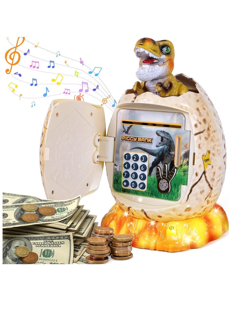 SYOSI Piggy Bank for Kids Dinosaur Egg Money Bank with Fingerprint Unlocking/Night Light/Music Password ATM Machine Real Cash Coin Electronic Money Saving Box for Boys Girls Toys Gifts - Image 1