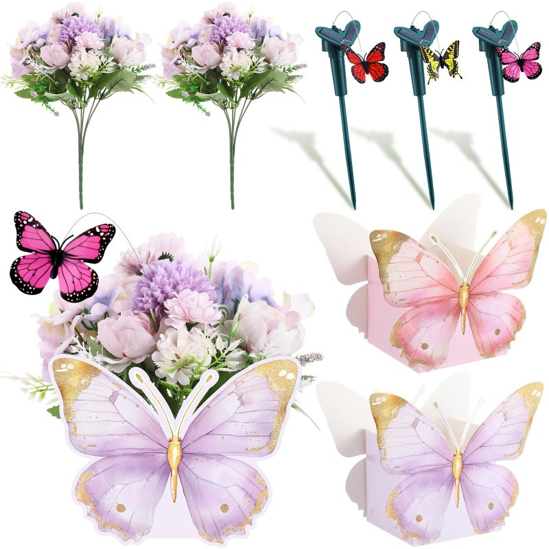Kittmip 4 Set 16pcs Spring Solar Powered Flying Butterfly Centerpieces Fluttering Solar Butterfly Stakes Moving Tea Party Decorations Artificial Peonies Flower with Boxes for WeddingClassic - Image 3