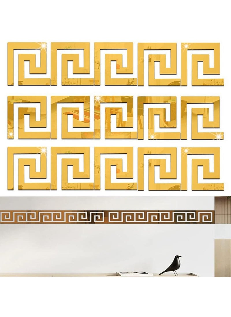 شيانغ مي 32 قطعة 10 سم × 10 سم ملصقات حائط مرآة بمفتاح يوناني هندسي ذهبي DIY ملصقات مرآة قابلة للإزالة ملصقات حائط لغرفة الفن المنزلي وغرفة النوم وديكور الخلفية DaDa Decoration  - Image 1