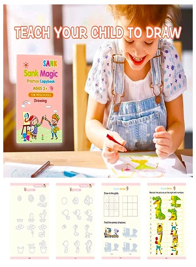 بارتيت مجموعة PARTEET Sank Magic Practice Copybook، كتاب تتبع الأرقام للأطفال في مرحلة ما قبل المدرسة مع قلم، مجموعة كتب الخط السحري، أداة كتابة عملية قابلة لإعادة الاستخدام، كتابة يدوية بسيطة (4 كتب + 5 عبوات إعادة تعبئة) - Image 5