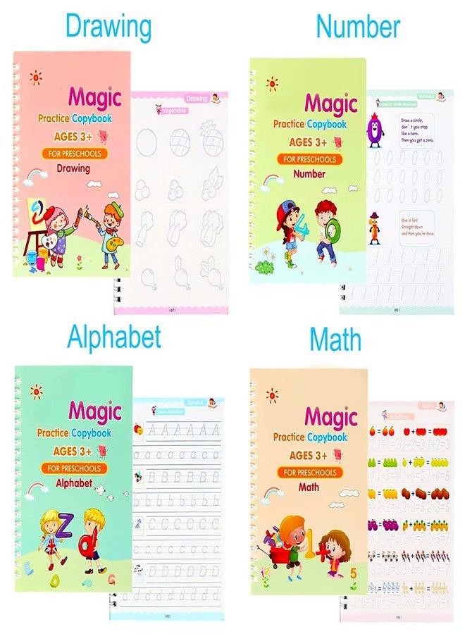 بارتيت مجموعة PARTEET Sank Magic Practice Copybook، كتاب تتبع الأرقام للأطفال في مرحلة ما قبل المدرسة مع قلم، مجموعة كتب الخط السحري، أداة كتابة عملية قابلة لإعادة الاستخدام، كتابة يدوية بسيطة (4 كتب + 5 عبوات إعادة تعبئة) - Image 4