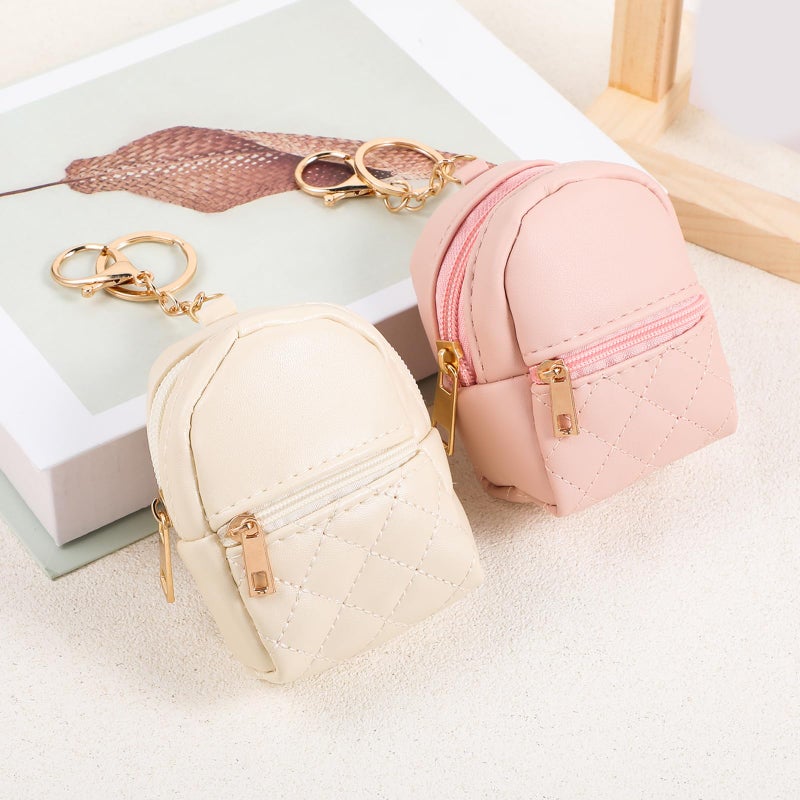 WY LIGHTING LEVEL 2Pcs Mini Backpack Cute Cosmetic Bag for Women Creative Pendant Keychain Key-chains Keyrings PU Leather Makeup Bag Key Pocket Lipstick Bag Card Holder Data Cable Organizer Zipper Pouch for Women Girl - Image 4