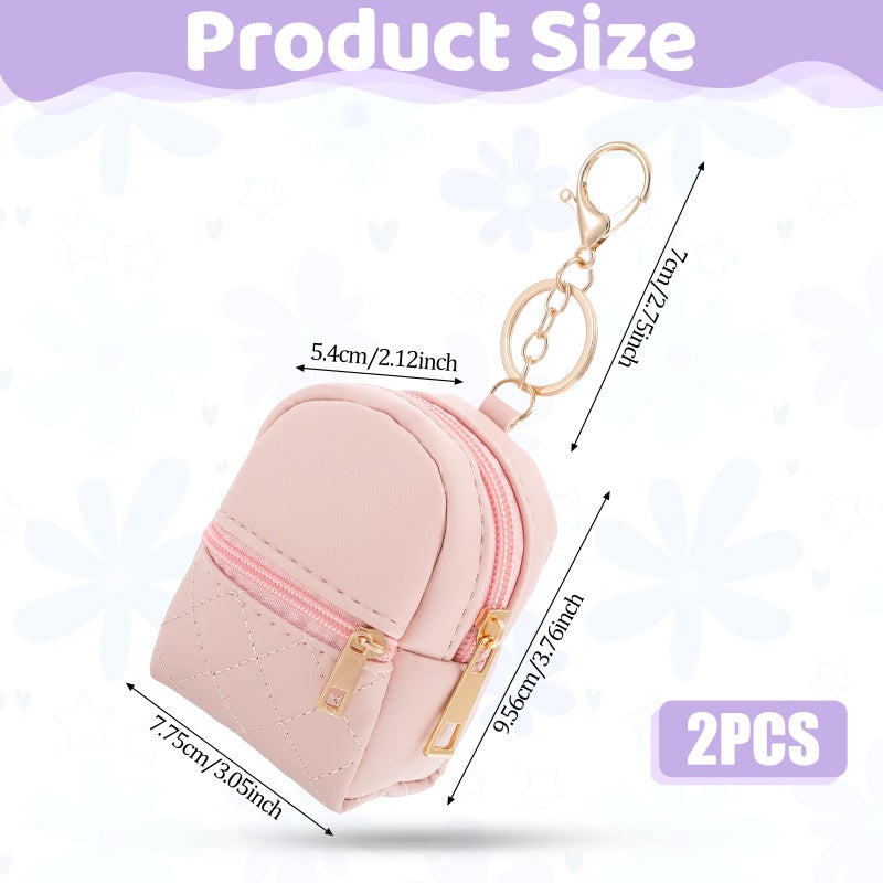 WY LIGHTING LEVEL 2Pcs Mini Backpack Cute Cosmetic Bag for Women Creative Pendant Keychain Key-chains Keyrings PU Leather Makeup Bag Key Pocket Lipstick Bag Card Holder Data Cable Organizer Zipper Pouch for Women Girl - Image 2