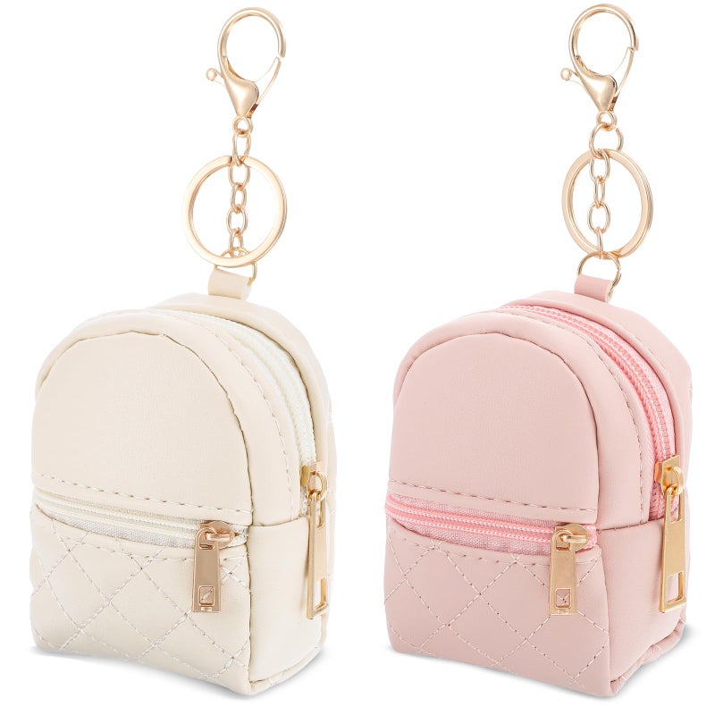WY LIGHTING LEVEL 2Pcs Mini Backpack Cute Cosmetic Bag for Women Creative Pendant Keychain Key-chains Keyrings PU Leather Makeup Bag Key Pocket Lipstick Bag Card Holder Data Cable Organizer Zipper Pouch for Women Girl - Image 1
