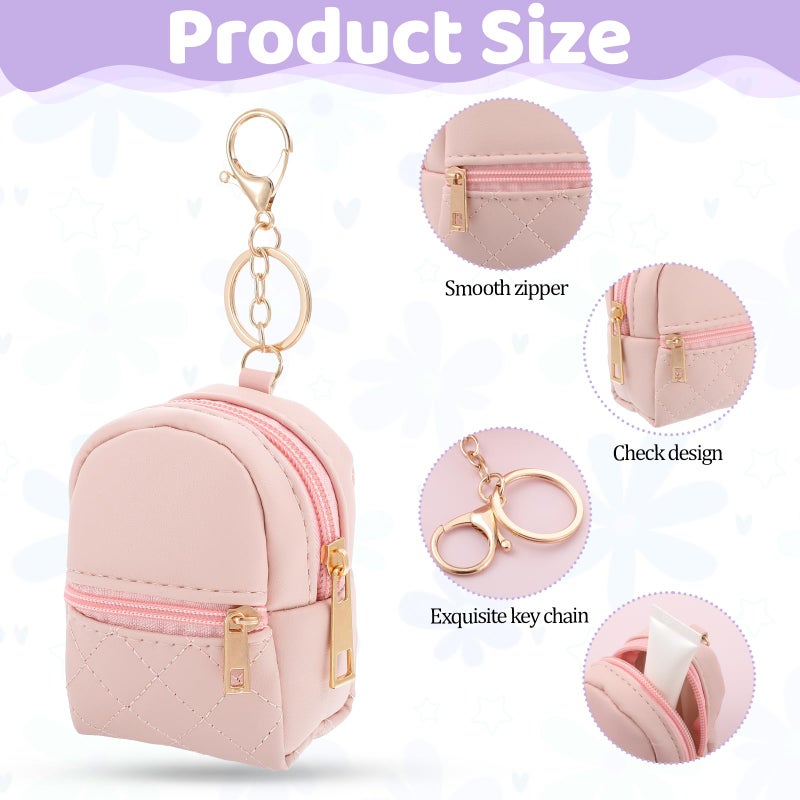 WY LIGHTING LEVEL 2Pcs Mini Backpack Cute Cosmetic Bag for Women Creative Pendant Keychain Key-chains Keyrings PU Leather Makeup Bag Key Pocket Lipstick Bag Card Holder Data Cable Organizer Zipper Pouch for Women Girl - Image 3
