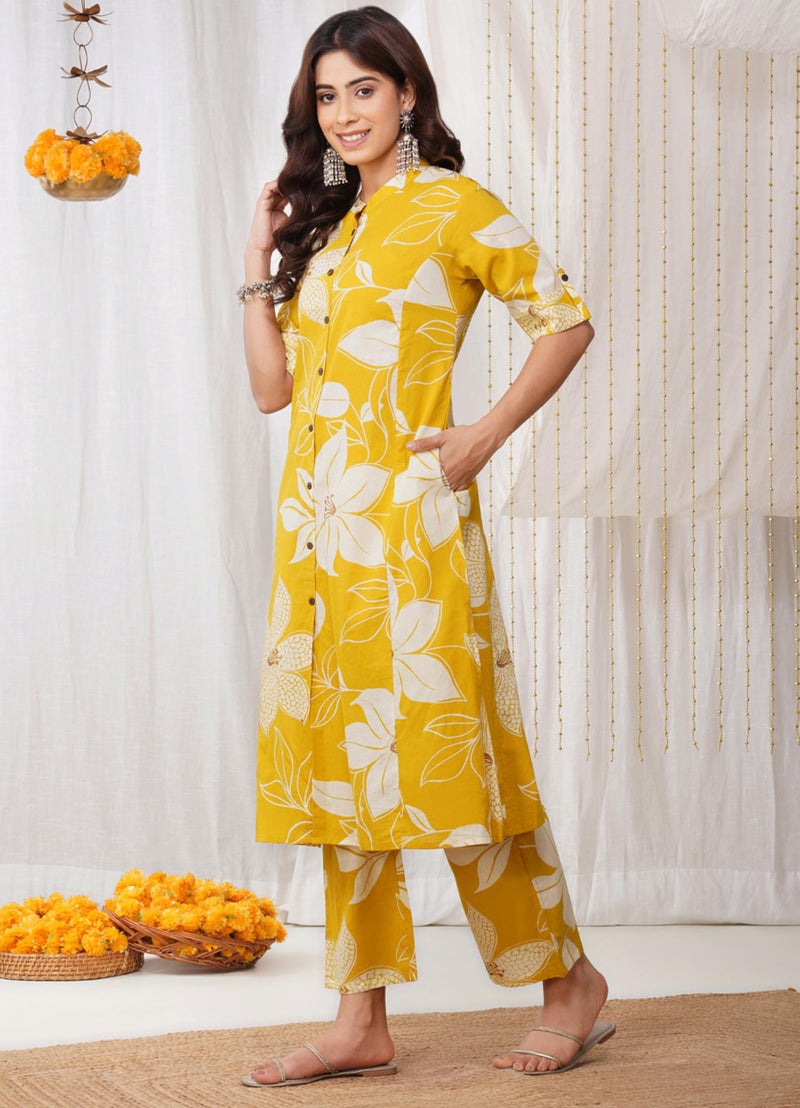 rytras Women's Pure Cotton Printed Ethnic Wear A-Line Kurta Set with Palazzo Pants(RYT648,Yellow,S) - Image 4