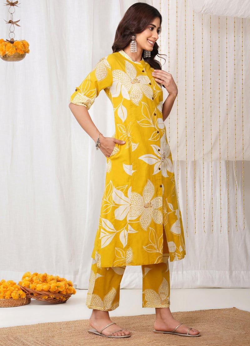 rytras Women's Pure Cotton Printed Ethnic Wear A-Line Kurta Set with Palazzo Pants(RYT648,Yellow,S) - Image 5