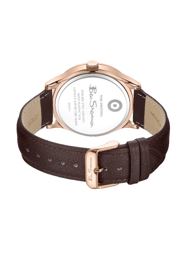 Ben Sherman St Albans Blue Dial Brown Genuine Leather Strap Multifunction Watch for Men, 43.5mm - Image 3