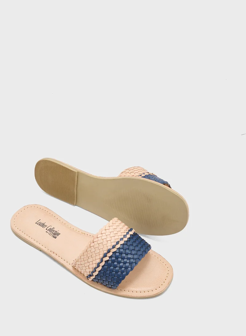 LEATHER COLLECTION Striped Summer Flat Sandal