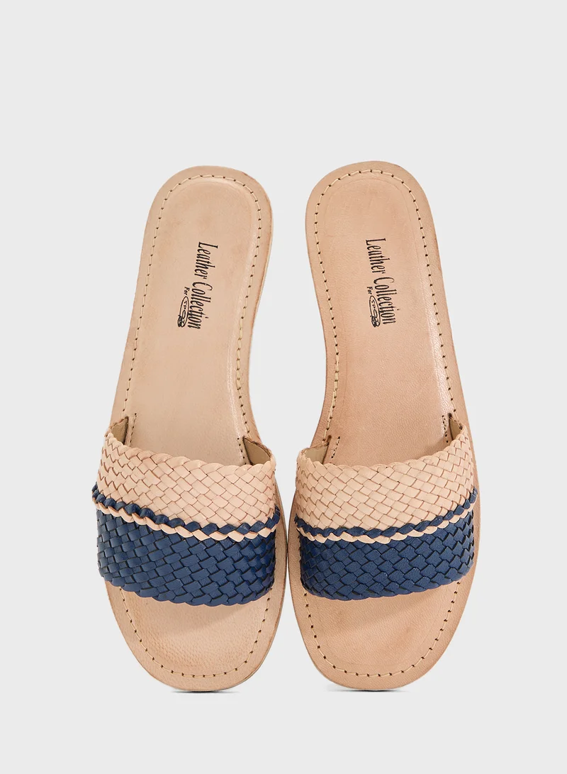 LEATHER COLLECTION Striped Summer Flat Sandal