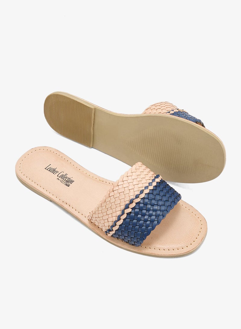 LEATHER COLLECTION Striped Summer Flat Sandal - Image 3