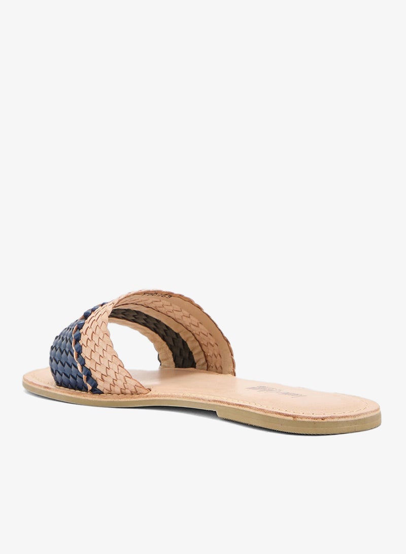 LEATHER COLLECTION Striped Summer Flat Sandal - Image 2