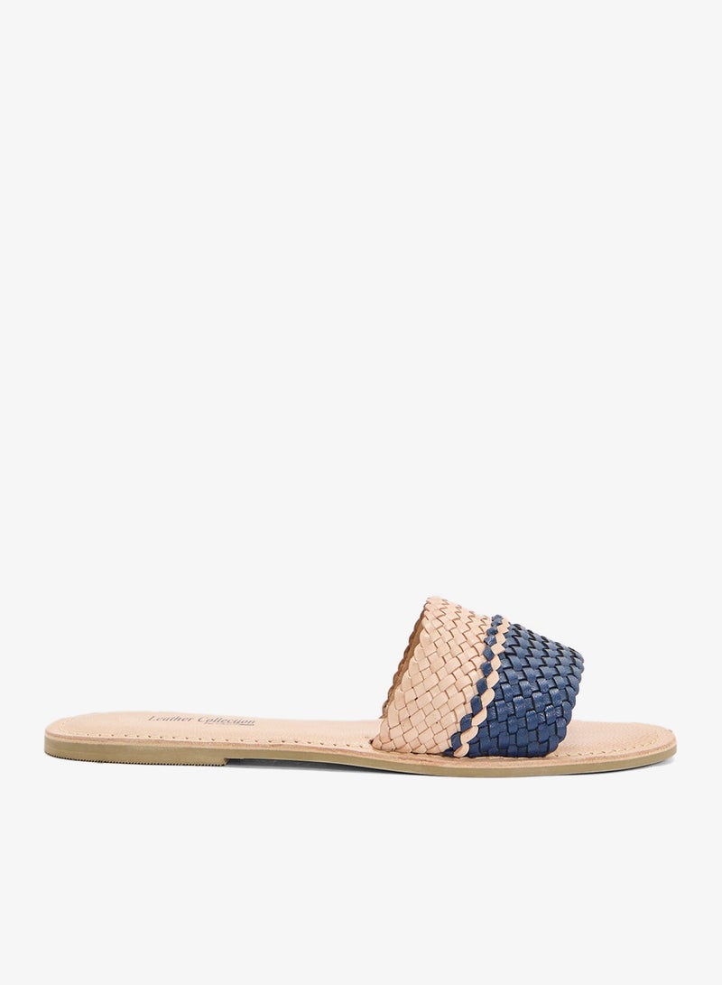 LEATHER COLLECTION Striped Summer Flat Sandal - Image 1
