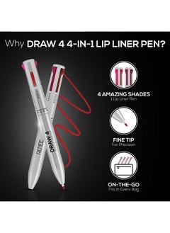 Renee Draw 44In1 Lip Liner Four Shades Pinks Brown Nude & Red In One Pen Highly Pigmented Rich Texture Matte Finish Oneswipe Application & Travelfriendly  - Image 3