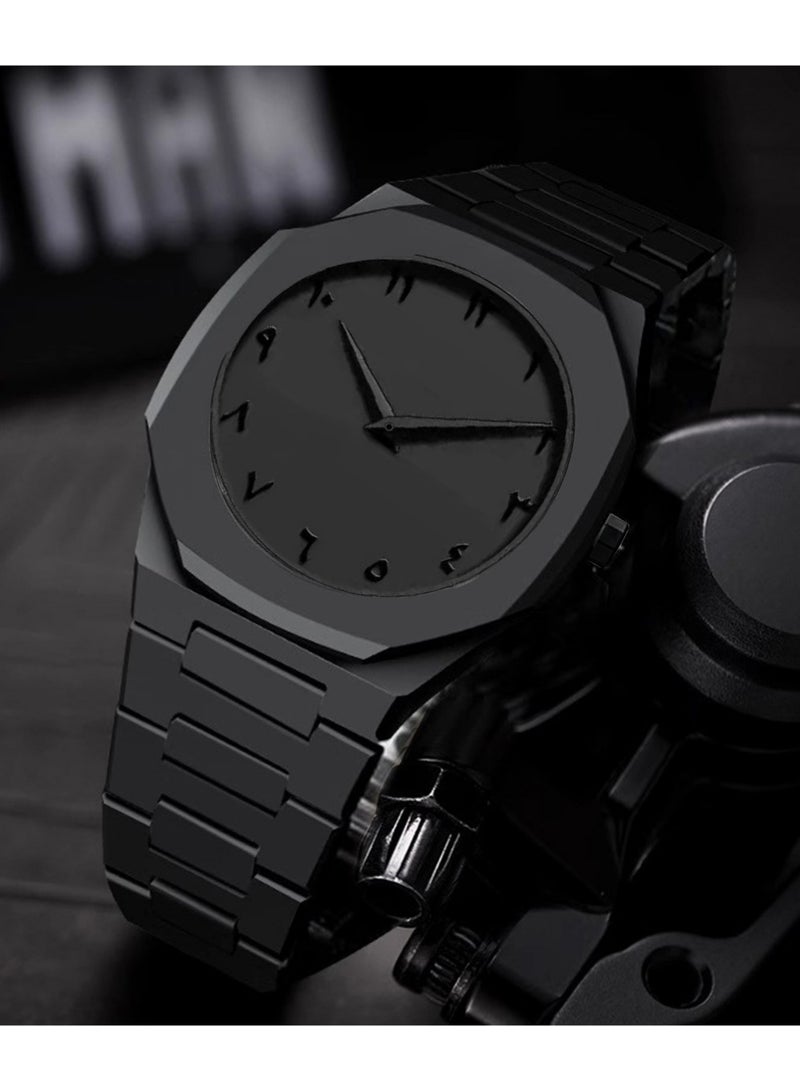 PULUZ Fashion Men's Quartz Watch Set with Ring, Bracelet, Necklace，Middle Eastern Arabic Numeral Dial Design Stylish Stainless Steel Waterproof Business Casual Wristwatch - Image 3