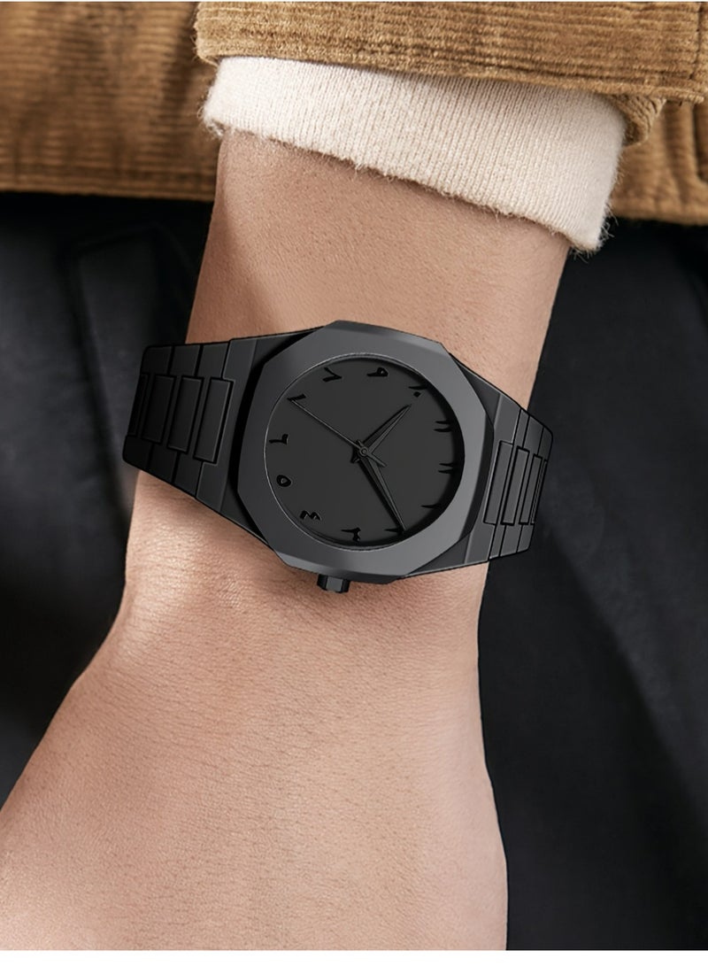 PULUZ Fashion Men's Quartz Watch Set with Ring, Bracelet, Necklace，Middle Eastern Arabic Numeral Dial Design Stylish Stainless Steel Waterproof Business Casual Wristwatch - Image 4