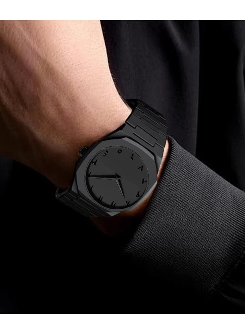 PULUZ Fashion Men's Quartz Watch Set with Ring, Bracelet, Necklace，Middle Eastern Arabic Numeral Dial Design Stylish Stainless Steel Waterproof Business Casual Wristwatch - Image 2