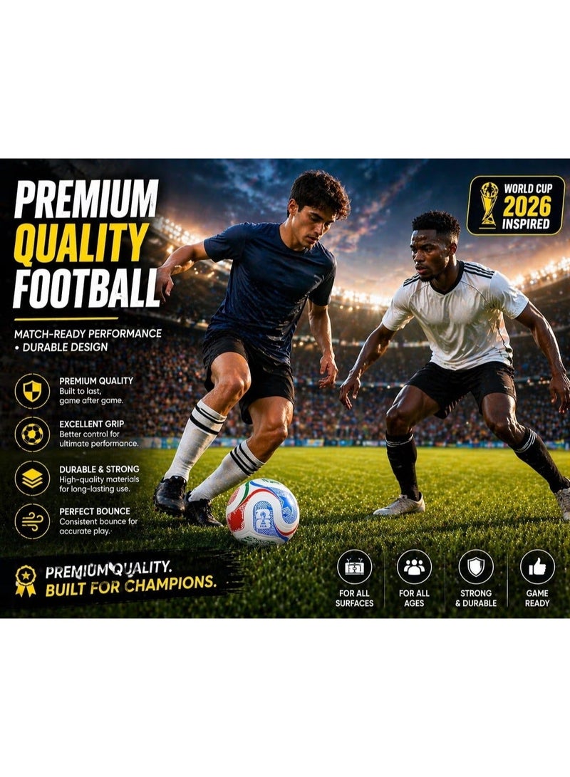 كرة قدم مقاس 5 مستوحاة من كأس العالم 2026 مع منفاخ هواء مجاني، شبك حمل أبيض، كرة تدريب ناعمة للاستخدام الداخلي والخارجي للأطفال والكبار - Image 3