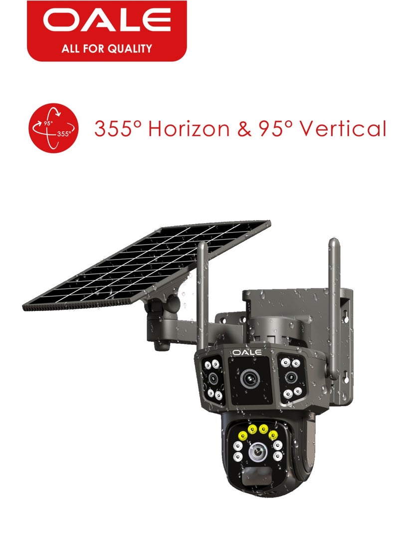 OALE iHome 08 Solar Powered 2K Dual Lens Outdoor Security Camera, 355° Pan & 95° Tilt, IP66 Waterproof, Motion Detection Alarm, Night Vision, WiFi, Supports 128GB TF Card | White - Image 2