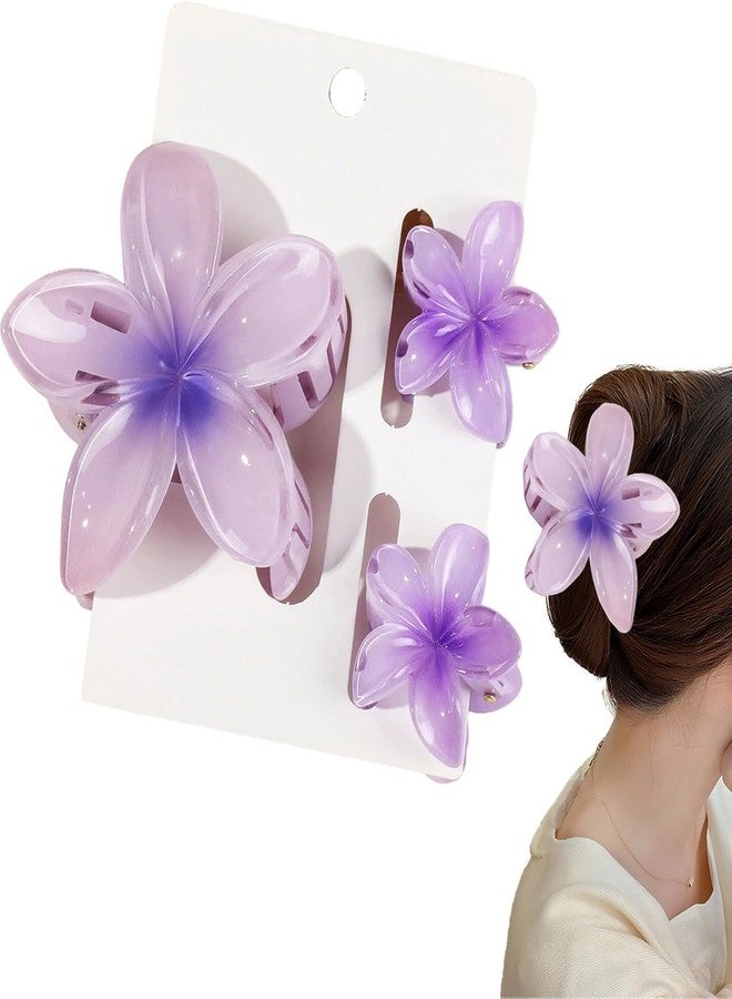 BIG BOX 3 pcs Flower Hair Clips,Hair Claw Clips,for Women Girls Thin Thick Curly Hair,Strong Non-slip,Beach Vacation Wedding Party Bridal Hair Accessories Seaside Holiday Hawaiian Beach (PURPLE 1+ 2 MINI PLUMERIA) - Image 1