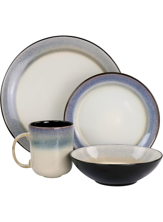 Gibson Elite Gibson Elite Rings of Saturn Round Reactive Glaze Stoneware Dinnerware Set Service for Four 16pcs Grey and Cream  - Image 2