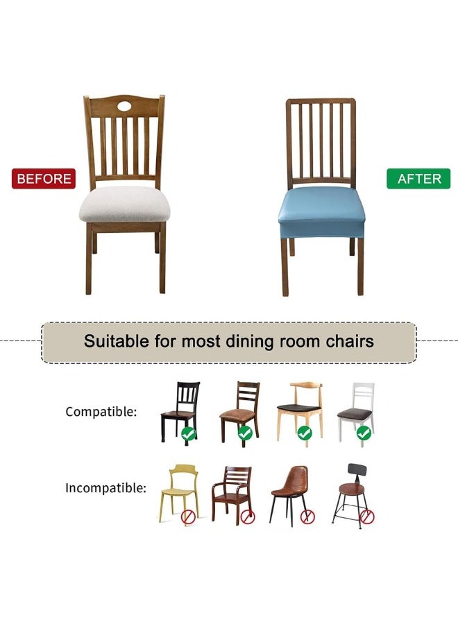 جيه زد اس مجموعة أغطية كراسي JZS، غطاء مقعد مقاوم للماء لكراسي غرفة الطعام، 4 قطع من أغطية كراسي الطعام المصنوعة من جلد البولي يوريثان، واقي مقعد كرسي قابل للغسل، غطاء ناعم قابل للتمدد لكراسي الطعام، مع فجوات خلفية، أزرق سماوي - Image 5